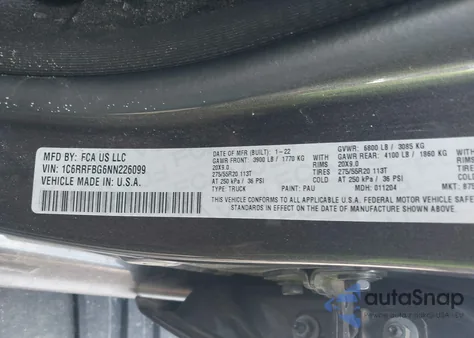 2022 Ram 1500 Big Horn 4X4 6'4 Box z USA, uszkodzony, nr VIN 1C6RRFBG6NN226099